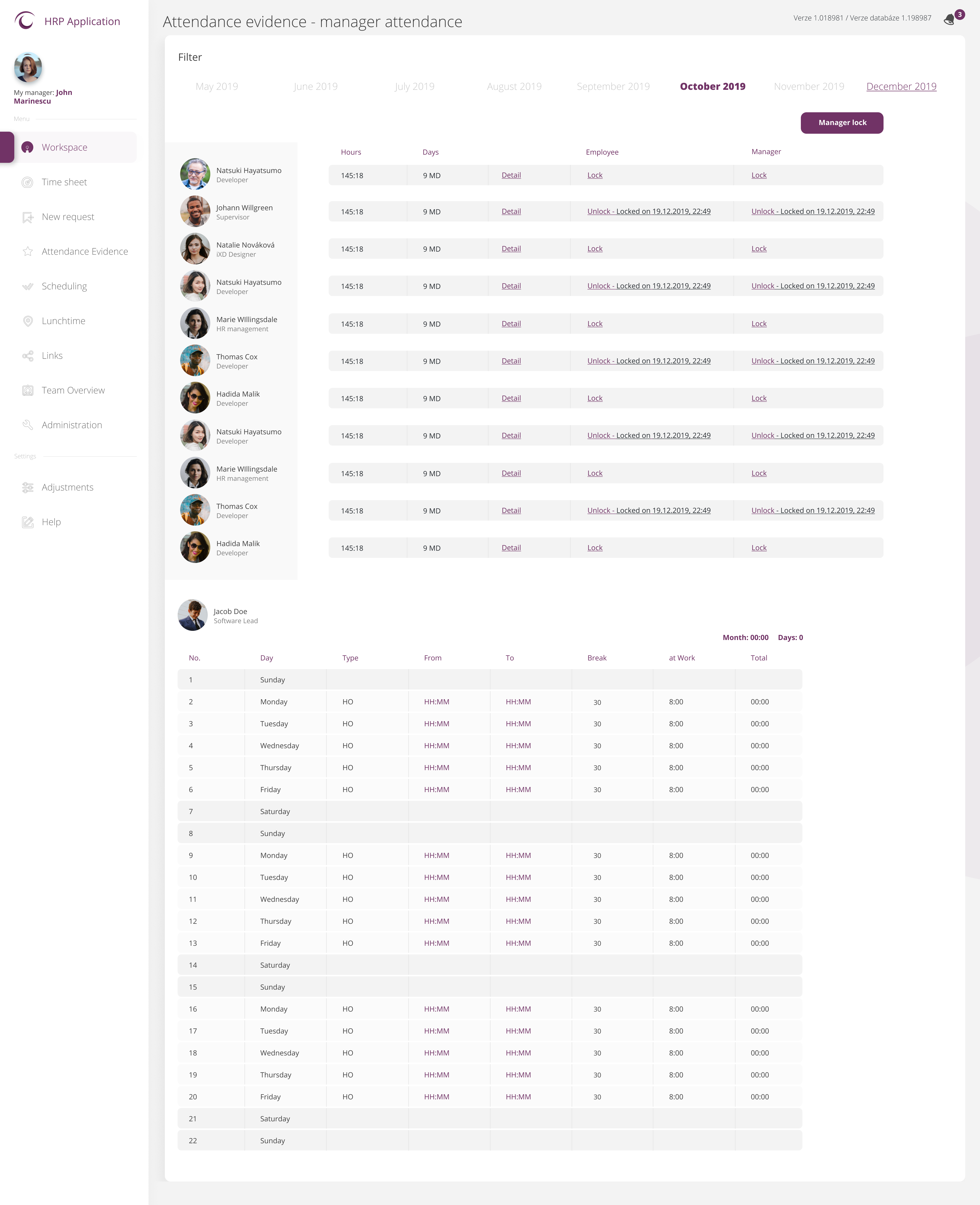 HRP Attendance Evidence — manager view