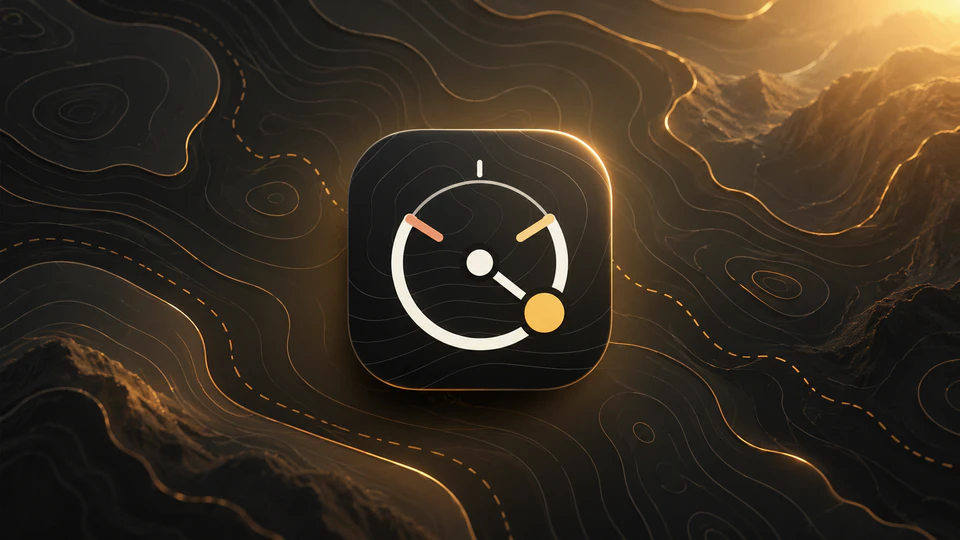 Spitzer Maps app icon over glowing contour-line terrain